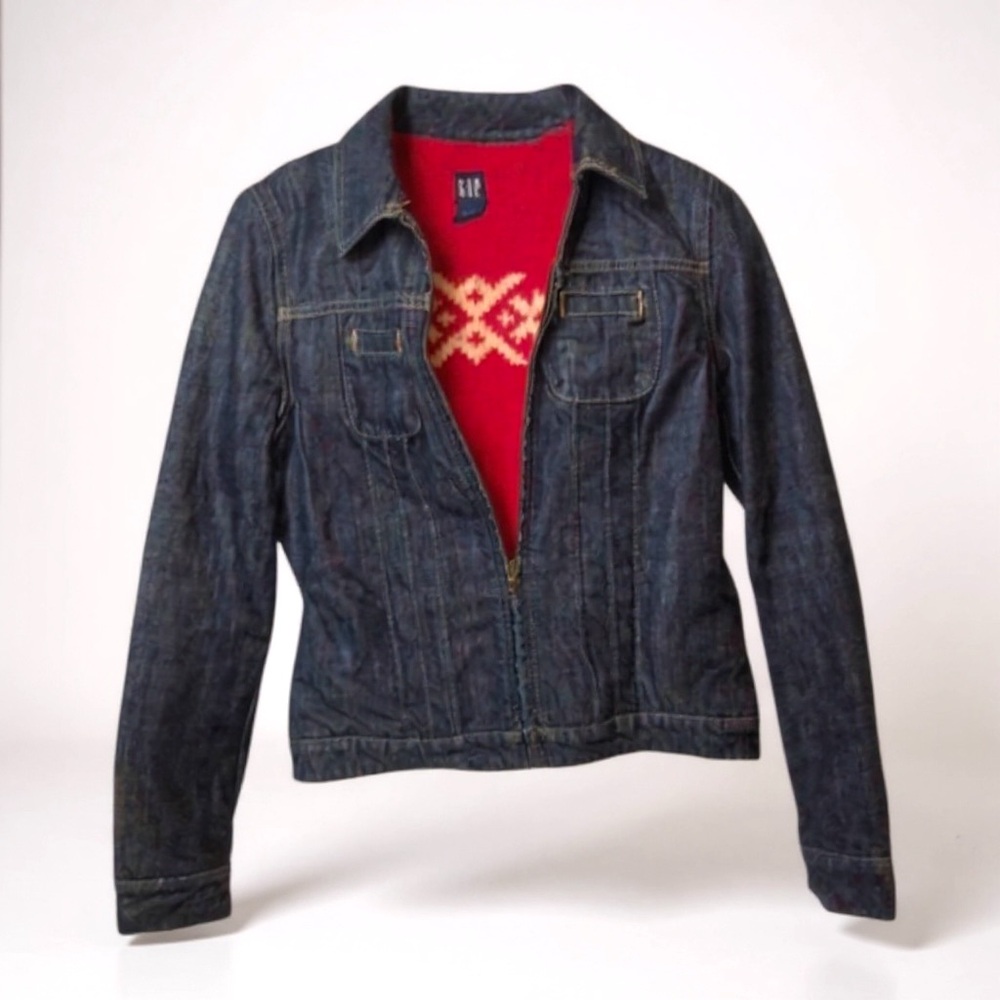 GAP Vintage Denim Jacket Red Wool lining XS